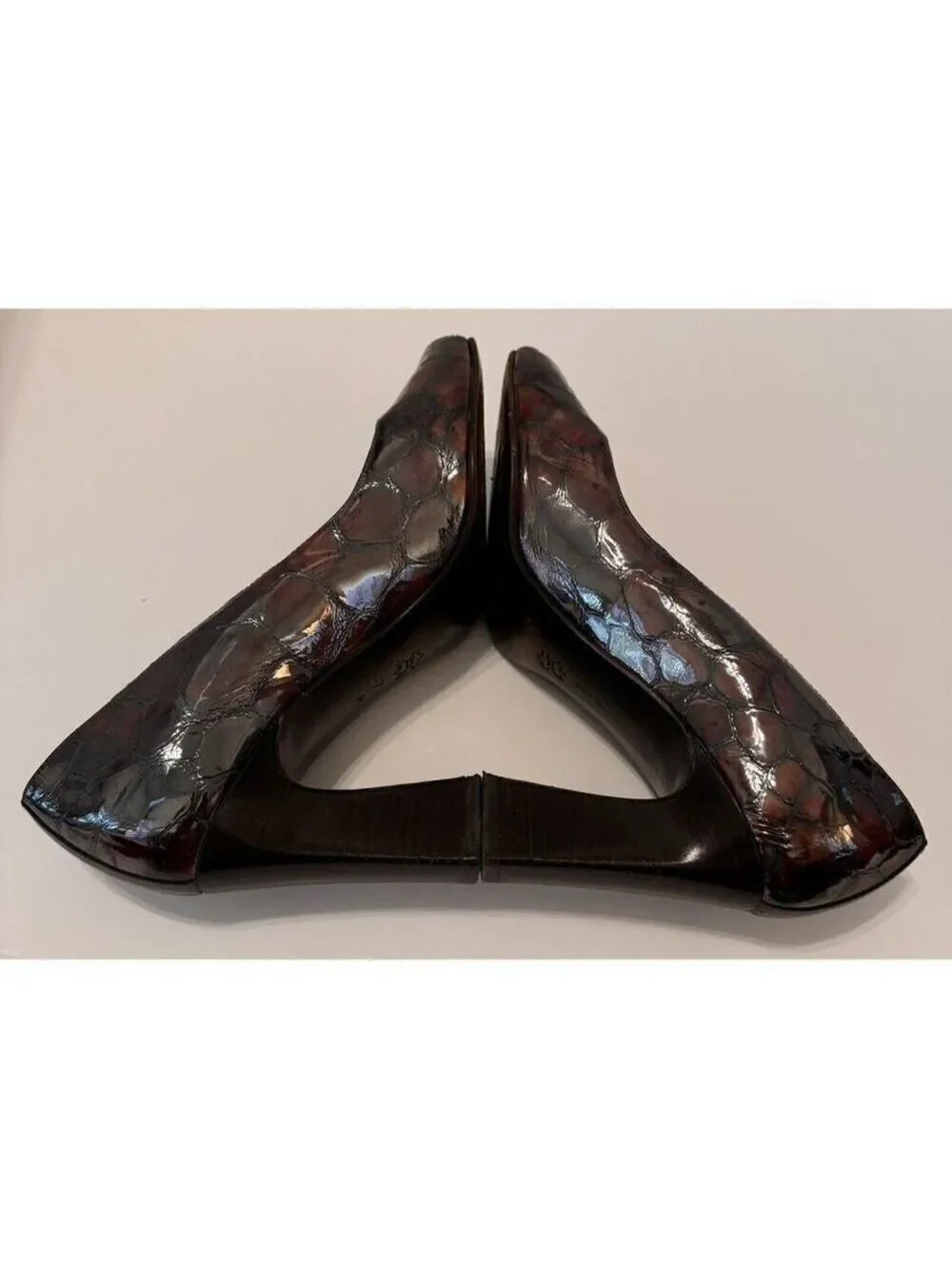 Donald J Pliner Arin Brown Tortoise Patent Leather Peep Toe Heels Sz 7M Italy